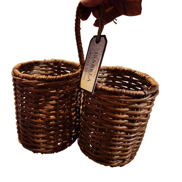 Isabela Woven Rattan Double Storage Caddy With Handle Cottage Rustic Cabin - Picture 5 of 7